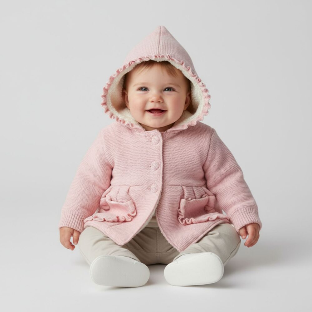 Strickjacke mit Teddyfutter & Kapuze