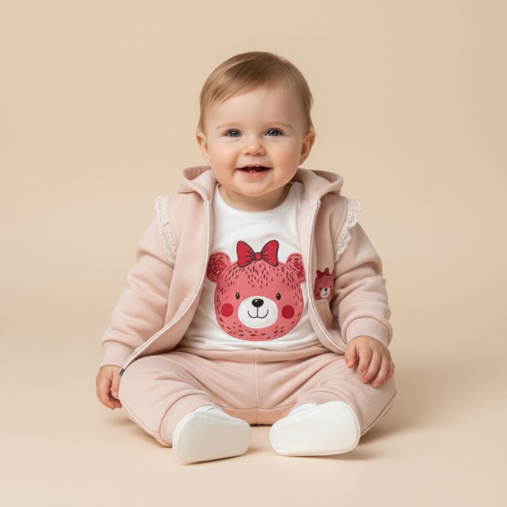 3-teiliges Set mit Kapuzenjacke und Bärenmotiv