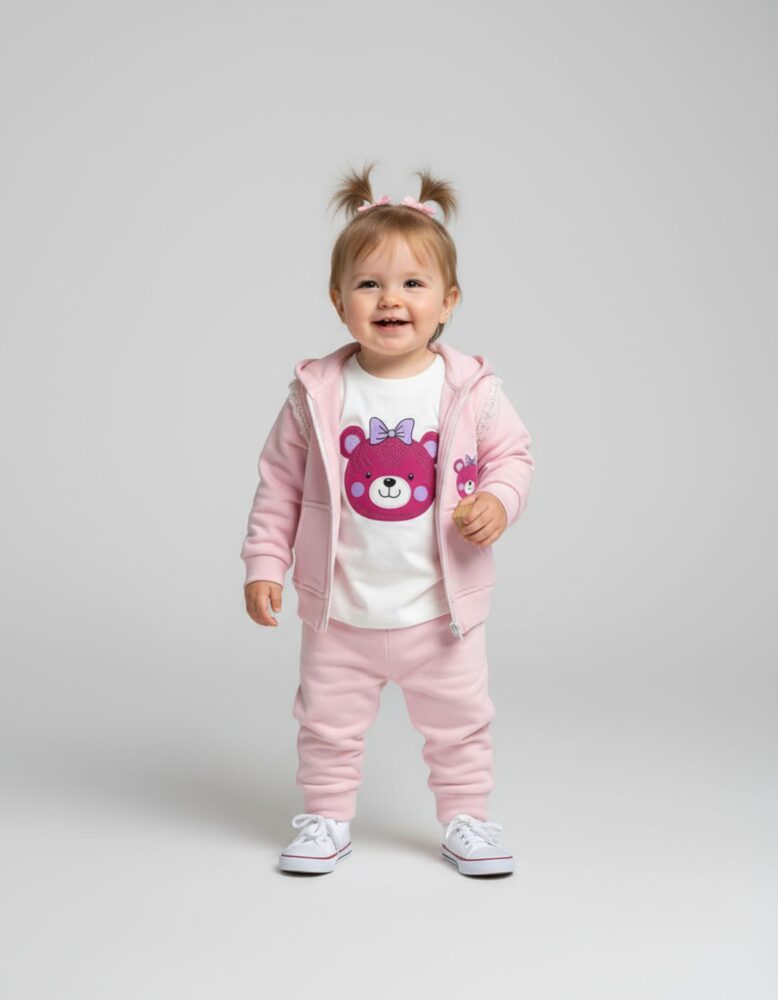 3-teiliges Set mit Kapuzenjacke und Bärenmotiv